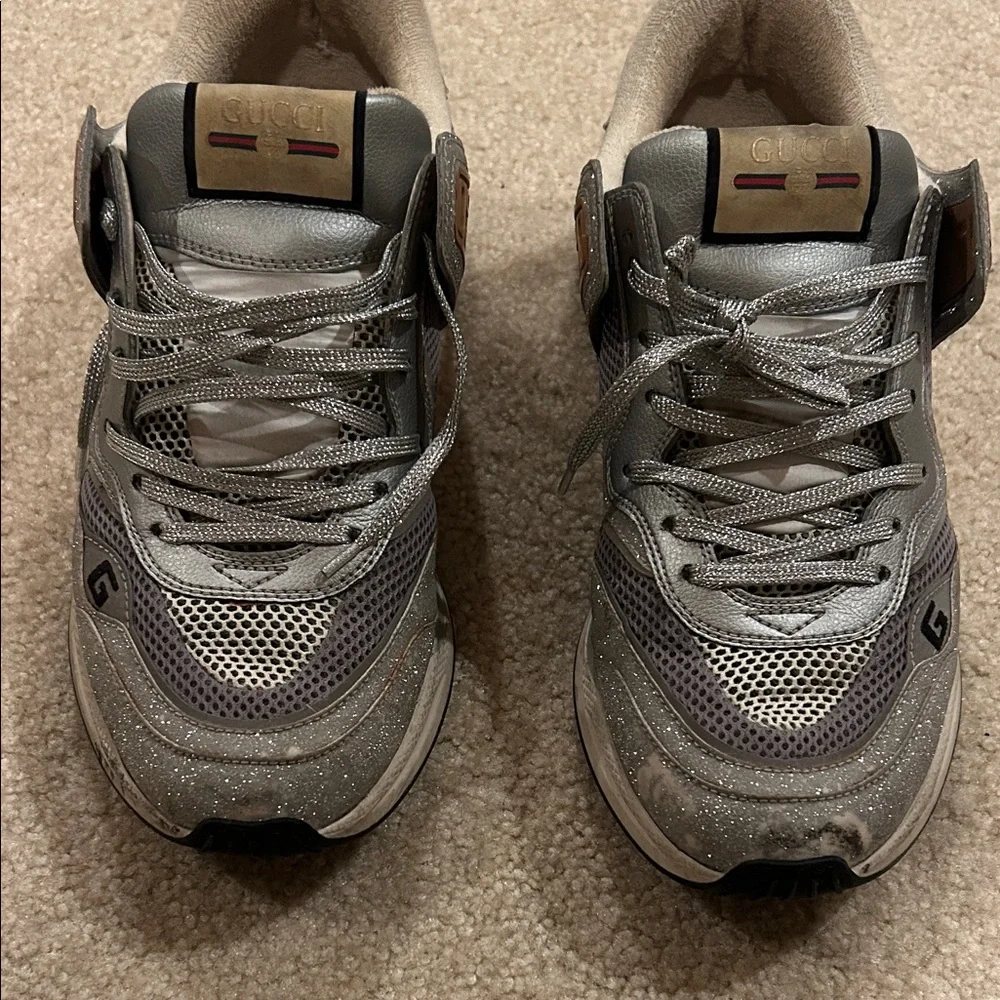 Gucci Ultra Pace Glitter Extravagent Silver and Gray Lightup Sneakers